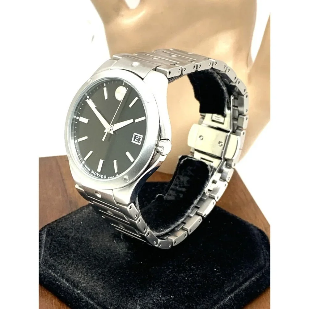 Movado Men's Watch 0607541 SE Black Dial Swiss Quartz Silver Steel 41mm